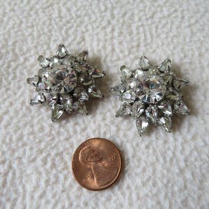 Vintage Starburst Rhinestone Earrings - Clip